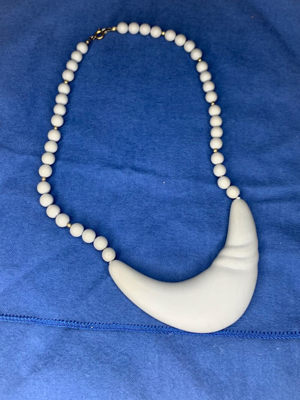 Gray Necklace 16" Crescent Statement 1980s Goldtone Spacers Polymer Clay